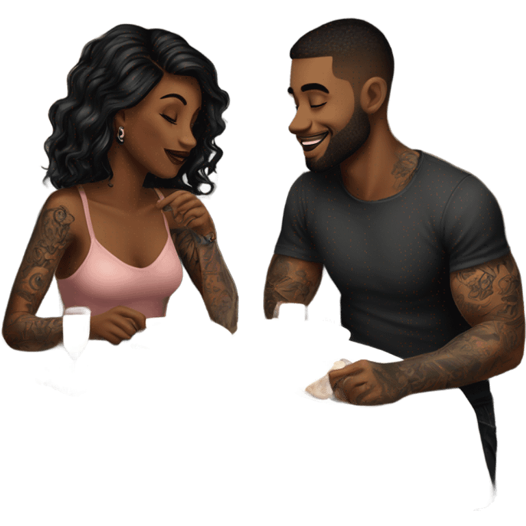 Romantic dinner date for beautiful tattooed couple emoji