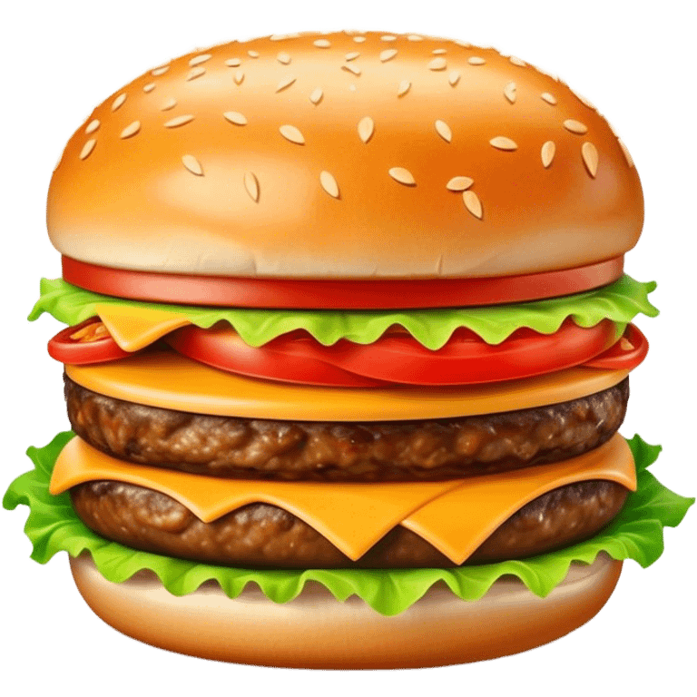 Cinematic Realistic Cheeseburger Dish Emoji, showcasing a juicy burger layered with cheese, lettuce, and tomato on a toasted bun rendered with lifelike detail and vibrant, inviting lighting. emoji