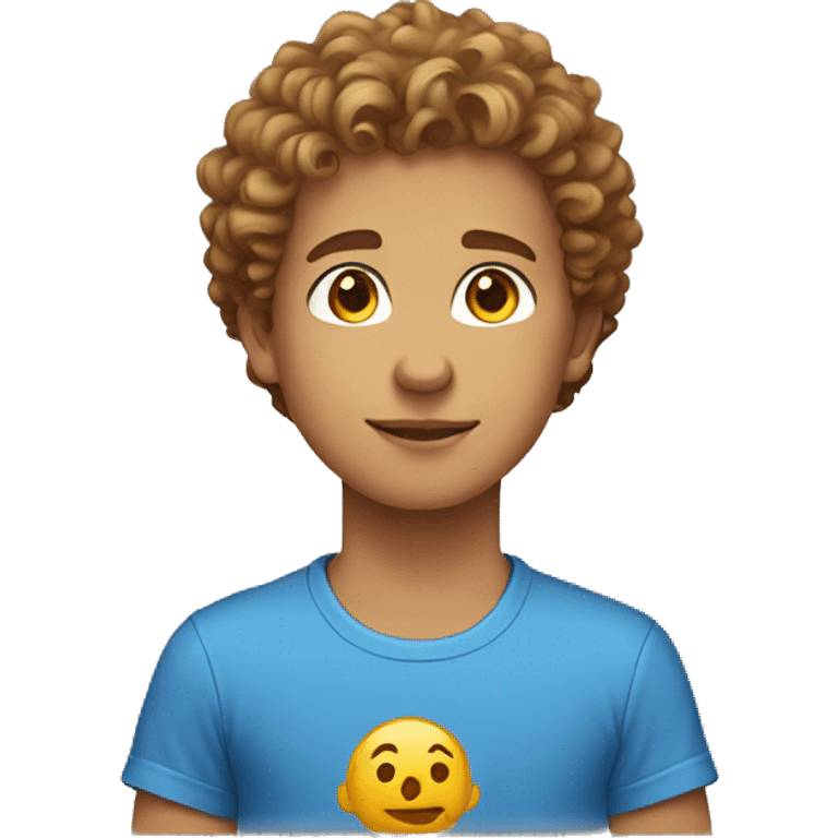 boy with blue shirt light skin and light brown curly hair sitting down facing to the right emoji