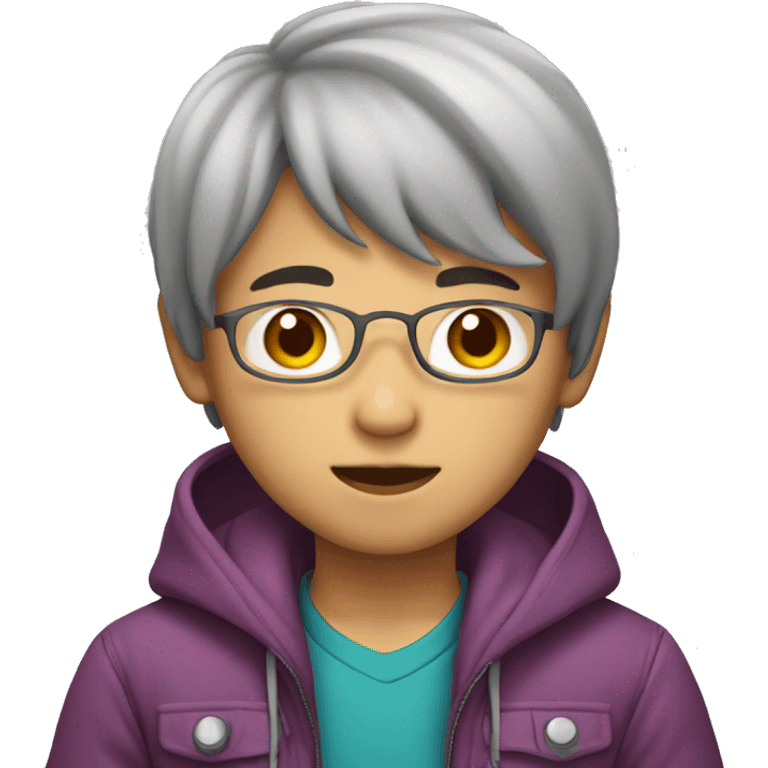 asian boy in multicolored jacket emoji