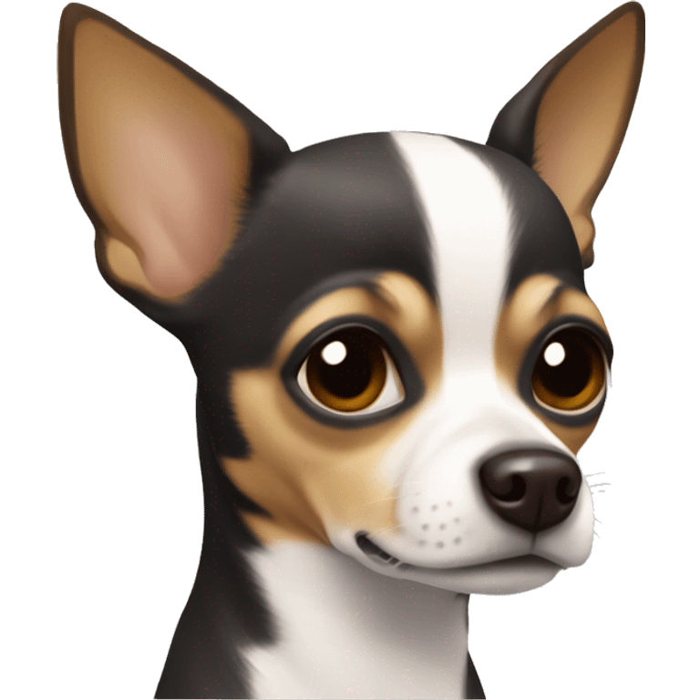 Chihuahua is a brown colored boy. There is a white stripe from the head to the left edge of the nose. emoji