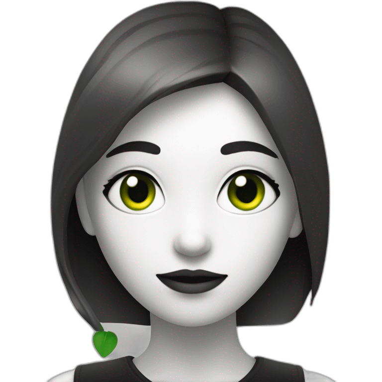 Une fille en noir et blanc juste avec des yeux verts emoji