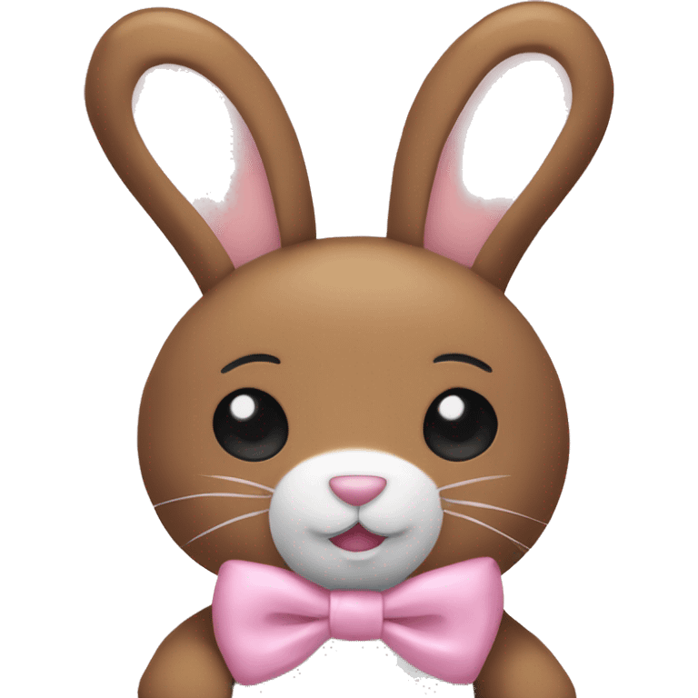 Pastel brown stuffed animal plushie with pastel pink ribbon on one of the bunnies ears emoji