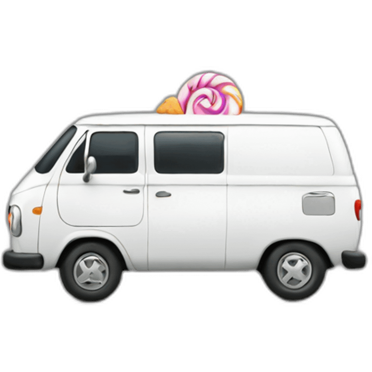 Kids in a white van that is written free candy on it emoji