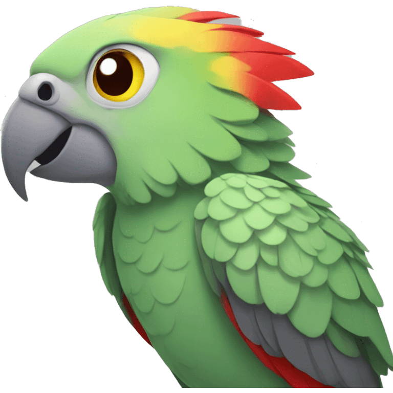 grey-green parrot with yellow head and red eyes emoji