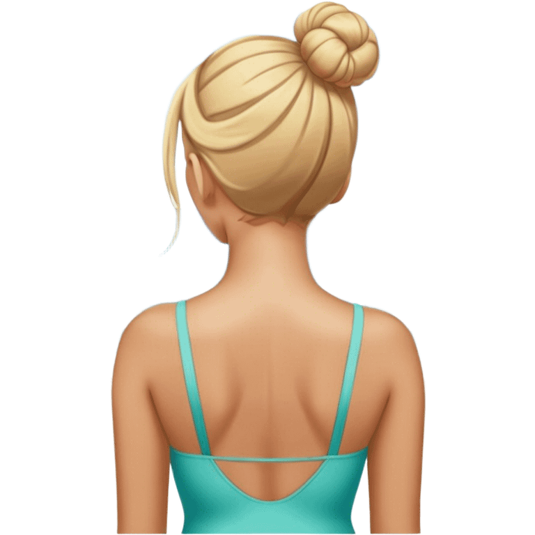 Woman in bathing suit looking at ocean with blonde hair in bum from back from shoulders up emoji