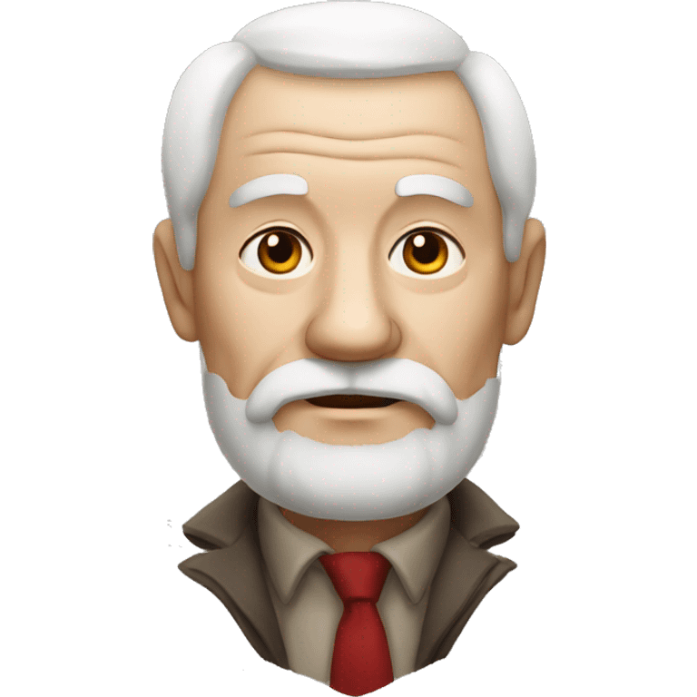 old man with dark bear , white color face, red tatto emoji