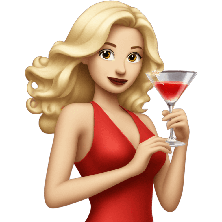 Beautiful blonde white woman red dress dancing with martini emoji