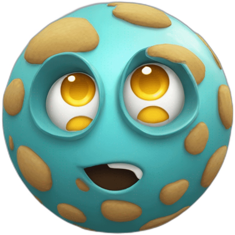 3d sphere with a cartoon thinking skin texture with big childish eyes emoji