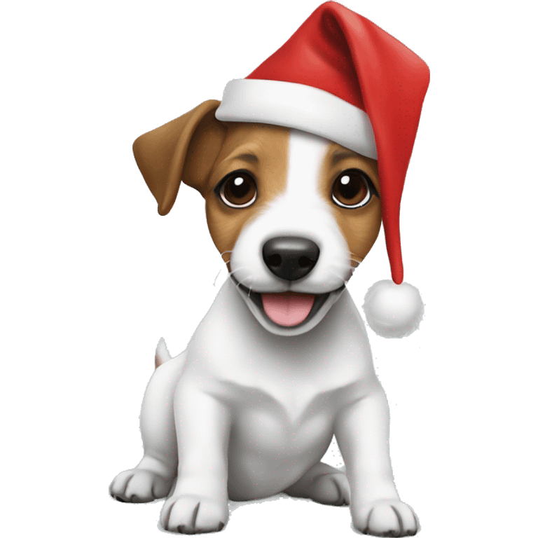 Jack Russell puppy with a Santa hat emoji