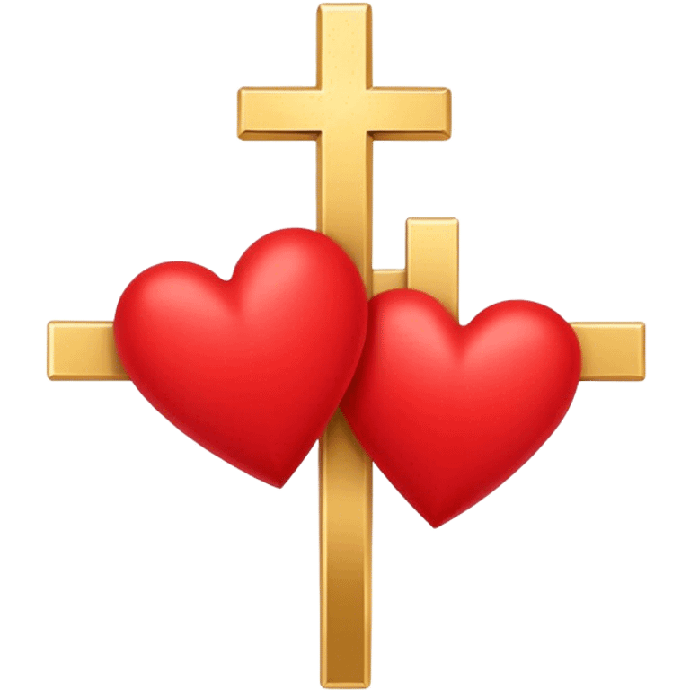 Two red  hearts connected by one simple gold cross  emoji