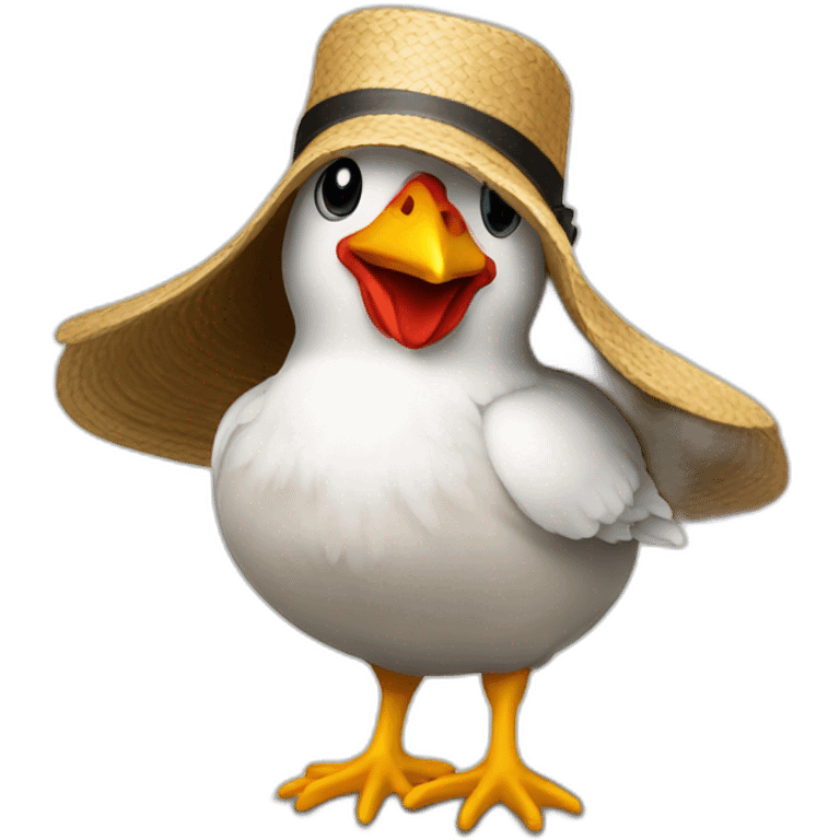 Poule avec un chapeau emoji