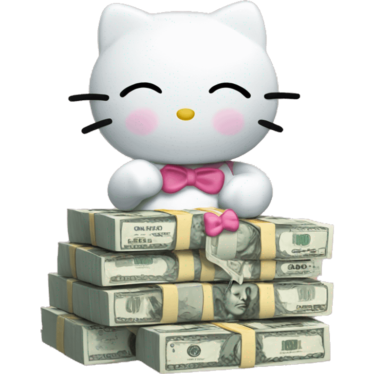 Hello kitty holding a stack of cash with eyes closed emoji