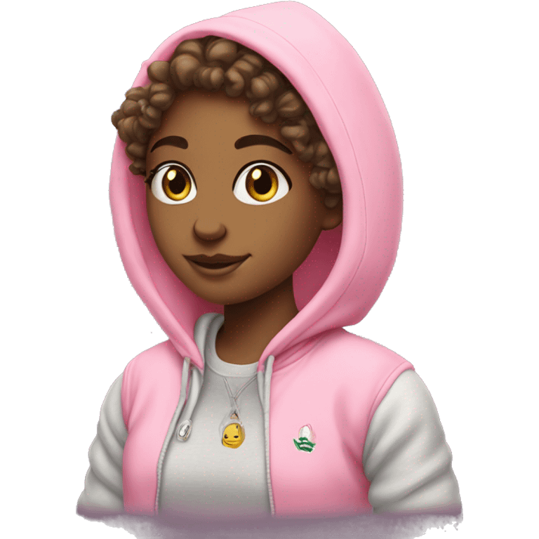 preppy girl with pink palm puff hoodie badde emoji