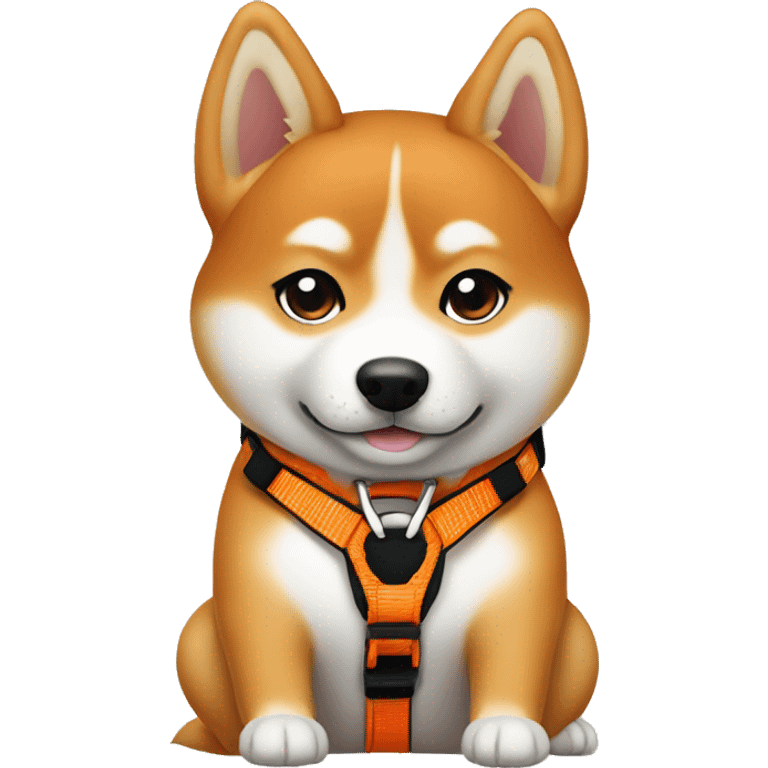 Slim Shiba Inu sitting in the orange harness emoji