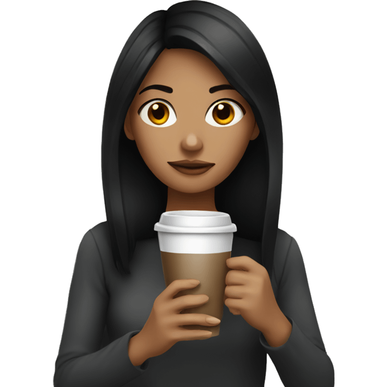 Dark hair girl drinking coffee emoji