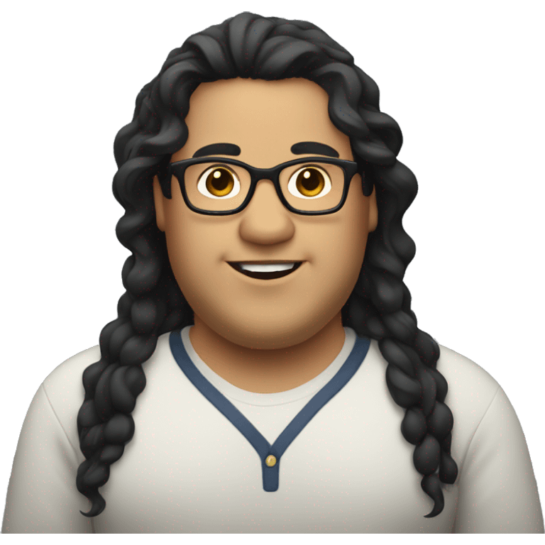 chubby man with glasses and long black curly hair no mustache emoji