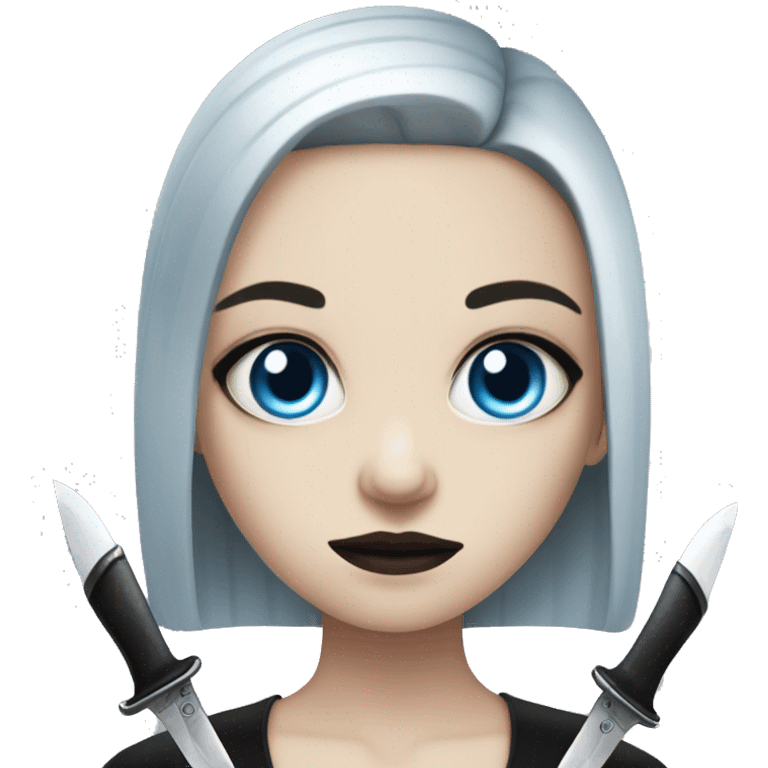 goth girl with blue eyes and knife emoji