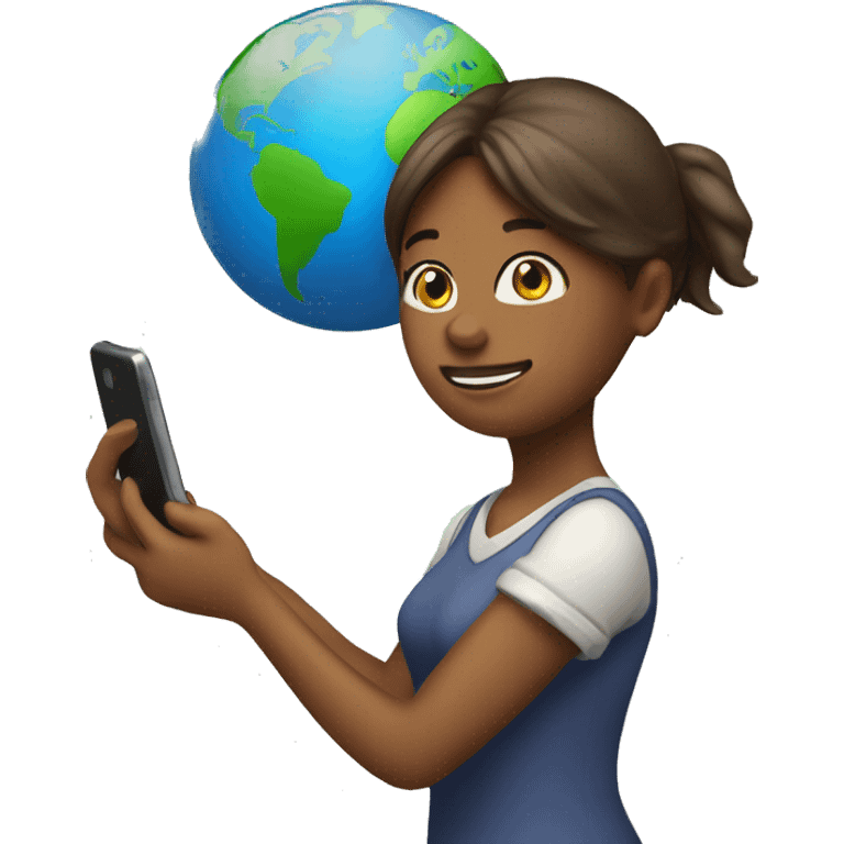 emoji of a girl holding a phone and a globe with internet hovering above the phone emoji