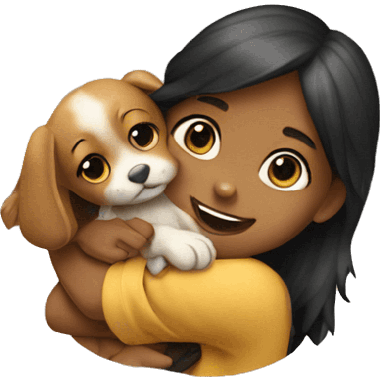 Girl hugging puppy emoji