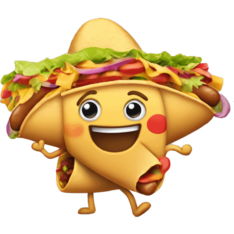 Happy mexican taco holding a hotdog dancing emoji