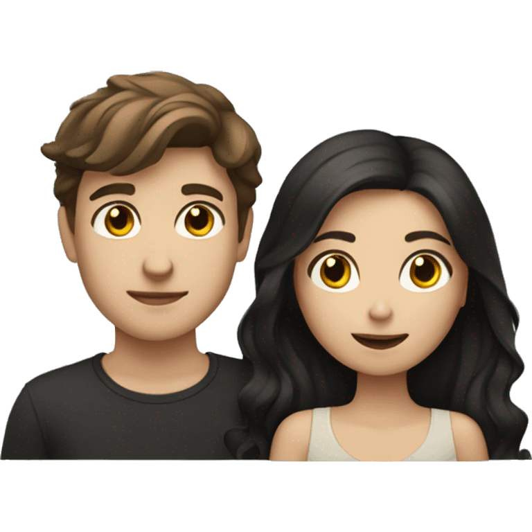 Brunette girl and brunette boy with black cat emoji