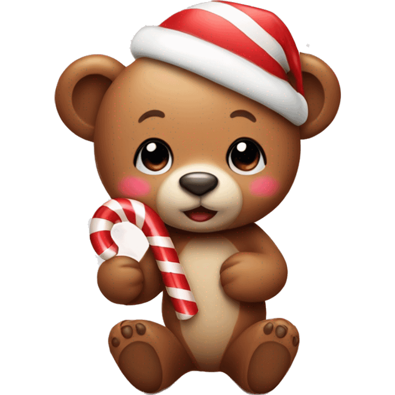 Cute bear with a candy cane emoji