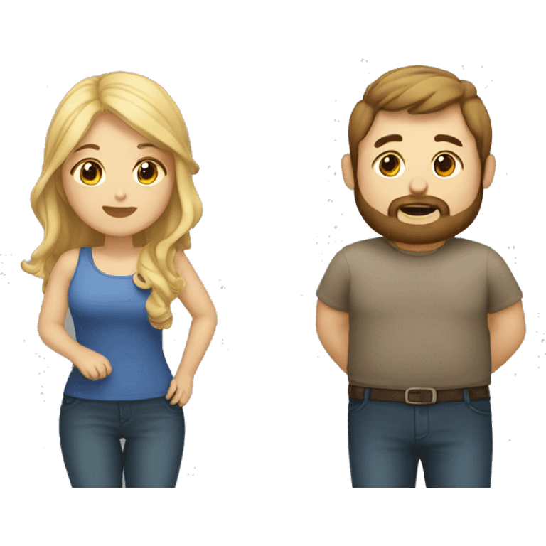 chubby girl with blond highlights talking to a brown haired man with a beard emoji