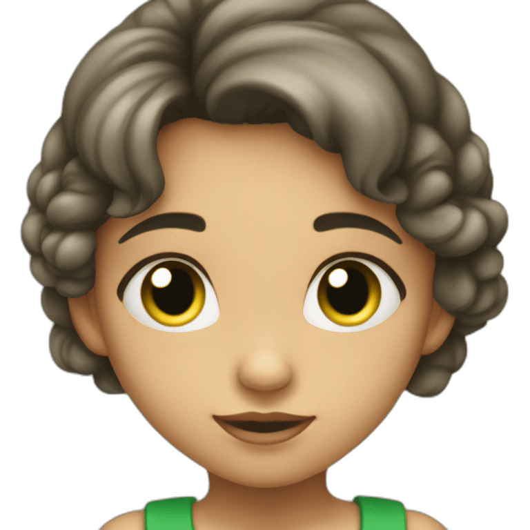 Niña pecosa, con ojos verdes, mirando el movil emoji