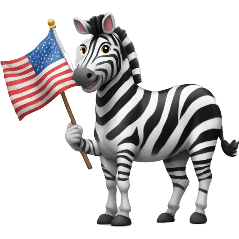 A zebra proudly waving a flag with a smile, representing unity or victory emoji