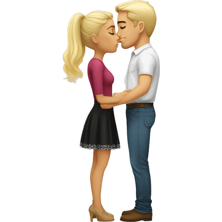 Short mexican girl kisses tall blonde man emoji