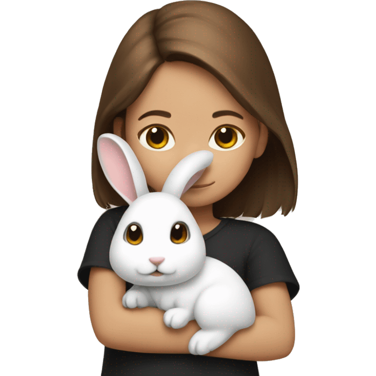 white black rabbit on shoulder of brown haired girl emoji