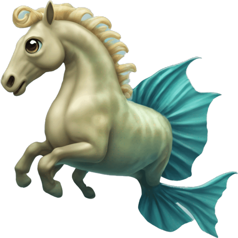 hippocampus: Horse-like creatures with the tail of a fish, capable of swimming underwater and often used by wizards for underwater travel. emoji