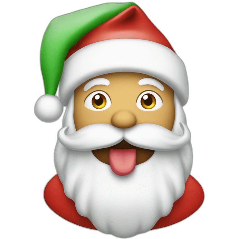 Santa with hand in front of mouth and green Christmas hat emoji