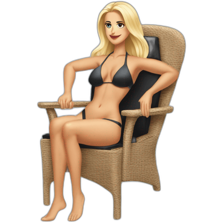 femaile hunter biden wearing only a bikini sitting in a chair acting out the basic instinct scene (full body, apple ios17) emoji