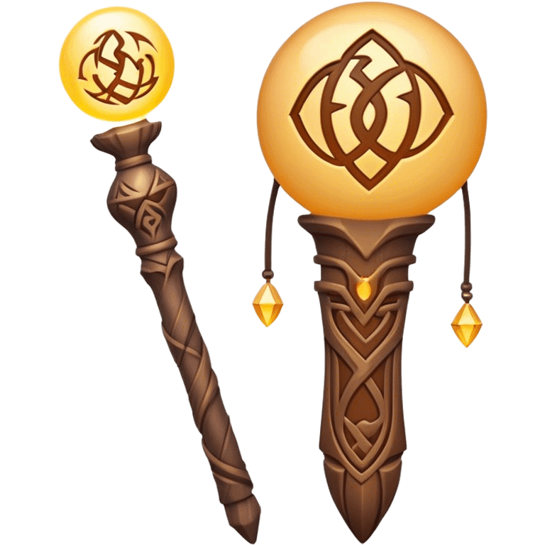 Clash of Clans aesthetic: Cinematic Playful Magic Staff Emoji, rendered in a 3D vector-style similar to standard emojis with minimal shading and bold, simplified shapes. A compact, isometric enchanted staff with intricate runic carvings and a glowing orb at its tip, softly glowing with a mystical arcane charm. Simplified yet unmistakably iconic, highly detailed and consistent, glowing with a soft radiant glow and high shine. Stylized with a touch of legendary sorcery and a soft glowing outline, capturing the essence of a powerful magic staff with a friendly, playful vibe! emoji