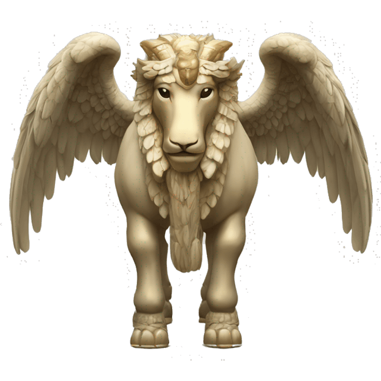 Lamassu, head of a bearded human, body of a bull, feathered wings that extend from its back emoji