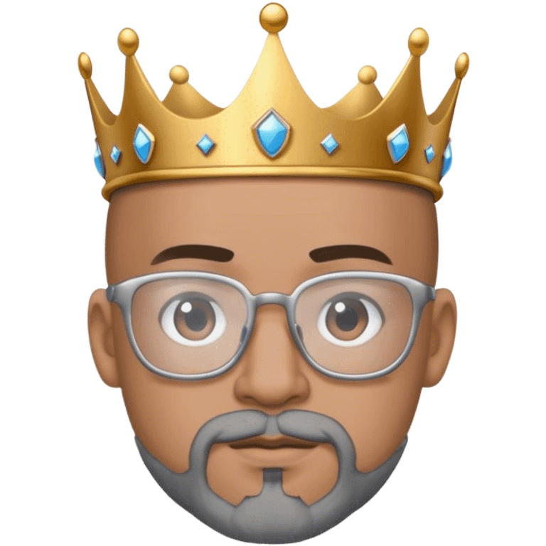 Bald lightskin king glasses grey goatee crown emoji