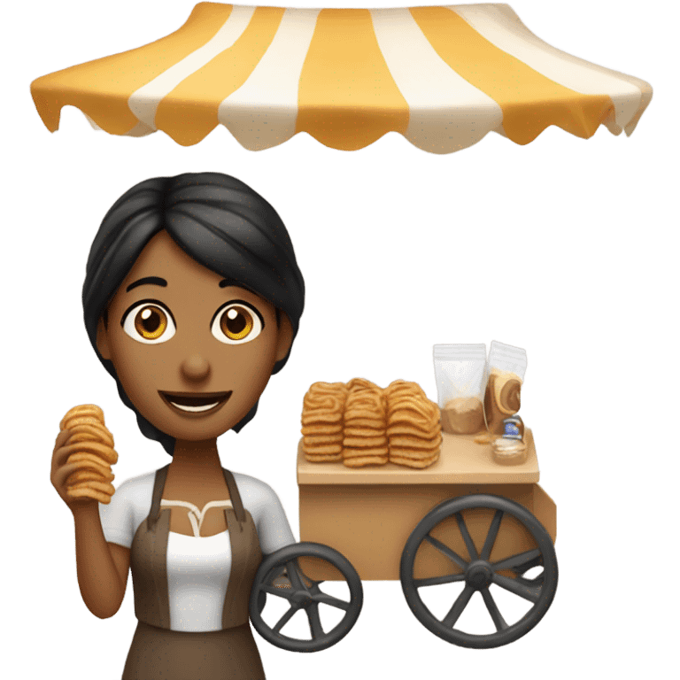 Tan black hair lady with a cart selling churros emoji