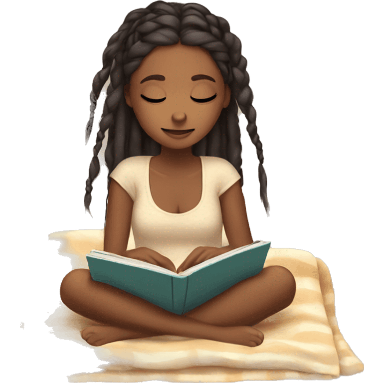 Brown skin girl with braids girl inside a blanket reading book eyes closed emoji