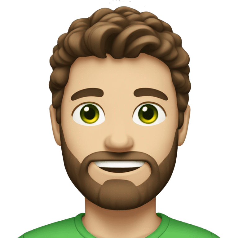 Guy with brown hair like a mullet, green eyes and a beard emoji