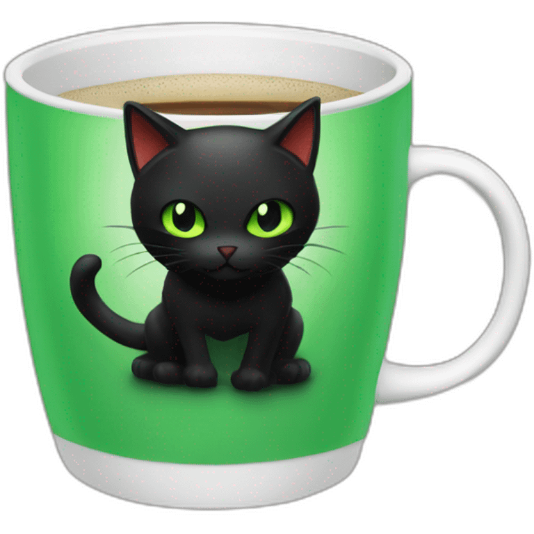 Green hooded black cat assassin inside of a coffee cup emoji