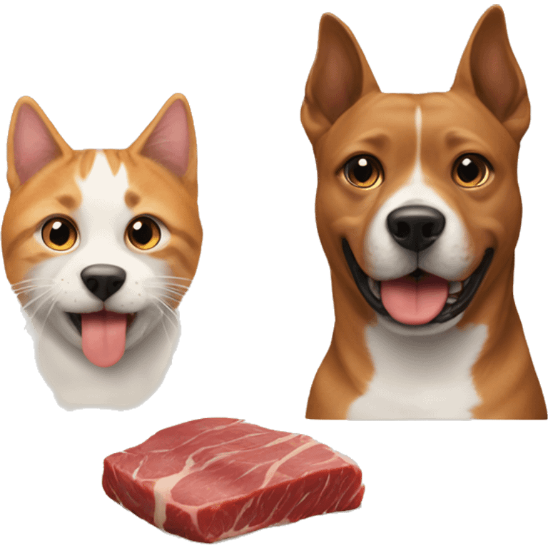 Dog and cat eat meat emoji