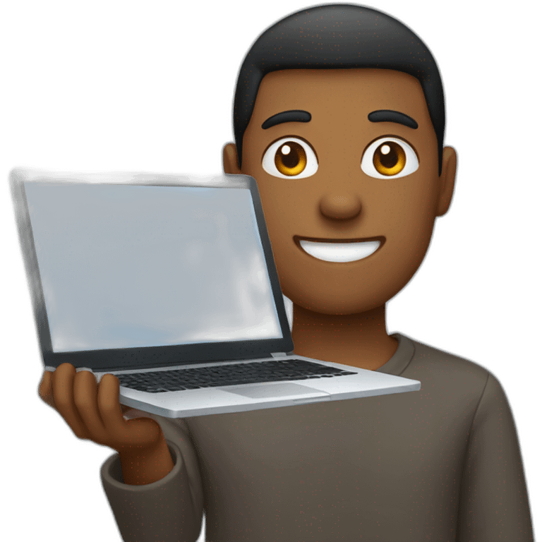 person holding up laptop screen emoji