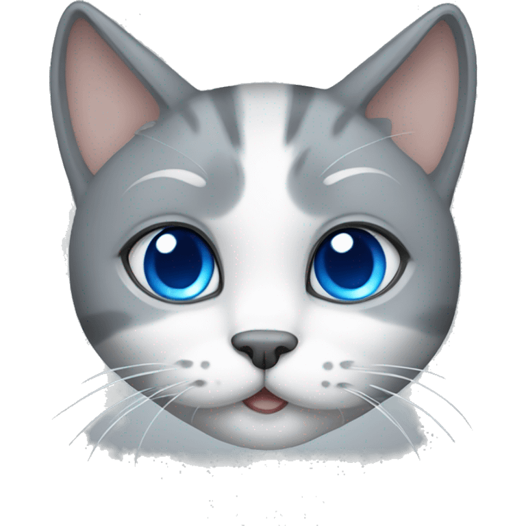 gray cat with blue eyes and a white bow emoji