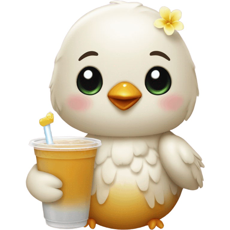 Chicky holding boba drink emoji