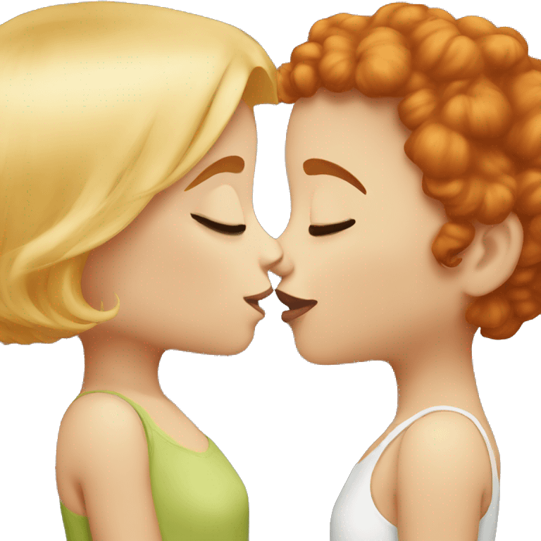 Redhead girl kissing blonde short hair girl emoji