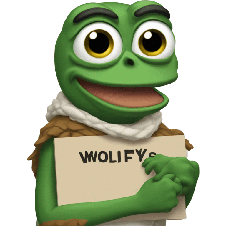 pepe holding a sign that reads Wolfy's Fault  emoji