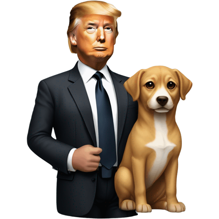 Donald Trump in a suit with a dog looks like ElonMusk in hand emoji