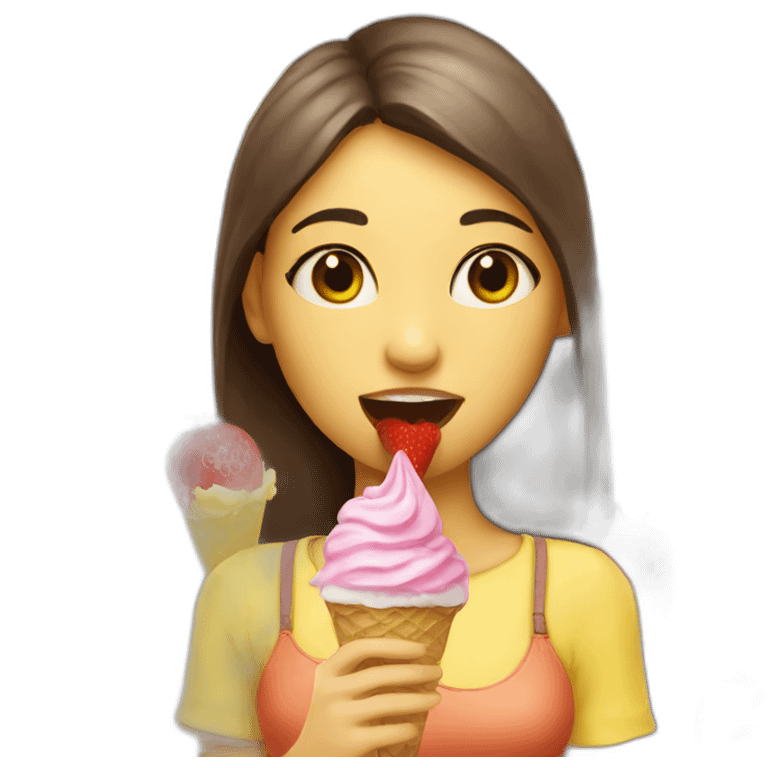 girl with a lemon head eating strawberry ice cream emoji